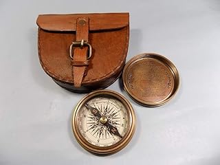 Brass Vintage Compass Replica Nautical Compass Pocket Transit - Robert Frost Poem Brass Antique with Leather Box