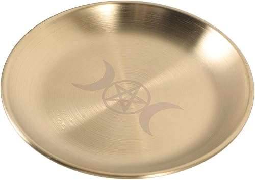 STOBAZA - Bandeja dorada, plato decorativo para baratijas doradas, bandejas redondas para joyas, bandeja decorativa de latón, placa de vela vintage,