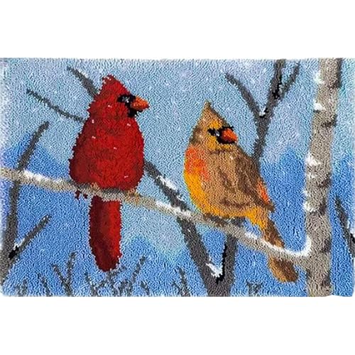 Image of Howie's Latch Hook Kit, DIY Cardinal Rug Crochet Yarn Kits for Adults, Color Preprinted Pattern Embroidery Decoration (Cardinal, 19.69 x 14.96 inch)