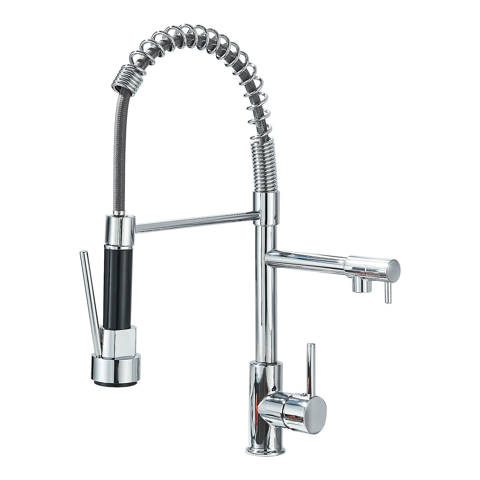Junsheng grifo de cocina, grifo de cocina con resorte de alta presión, cromado, giratorio de 360 grados, acero inoxidable.