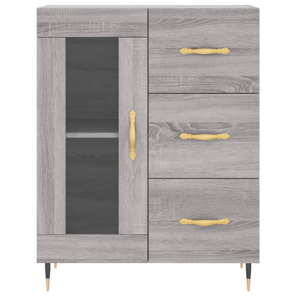 Générique Bufet wysoki szary 69,5x34x180 cm z drewna inżynieryjnego, wąski mebel do salonu z metalowymi drzwiami i nogami, duża przestrzeń do przechowywania