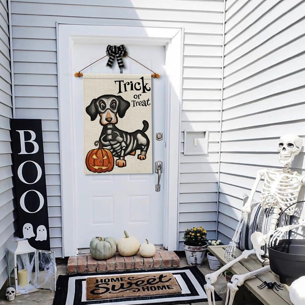 Spooktacular Charm: Reviews of the Halloween Trick or Treat House Flag Featuring a Ghostly Dachshund!