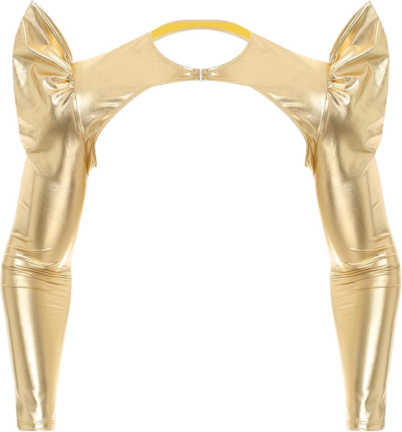 ACSUSS Men's Metallic Shiny Crop Top Long Sleeve Crew Neck Rising Shoulder for Dance Party Clubwear