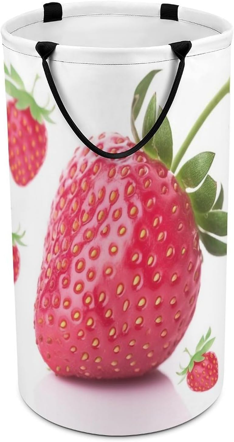 Strawberry Laundry Basket Freestanding Laundry Hamper with Handles Waterproof Dirty Clothes Hamper Collapsible Washing Bin Aesthetic Clothes Basket for Bathroom Bedroom Dorm