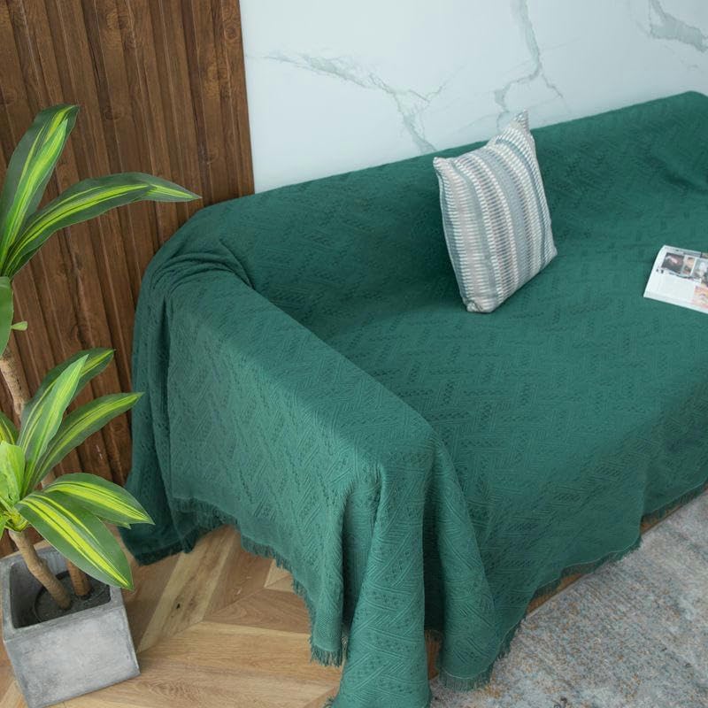Couverture canapé tricoté coton 90x180cm vert profond type T