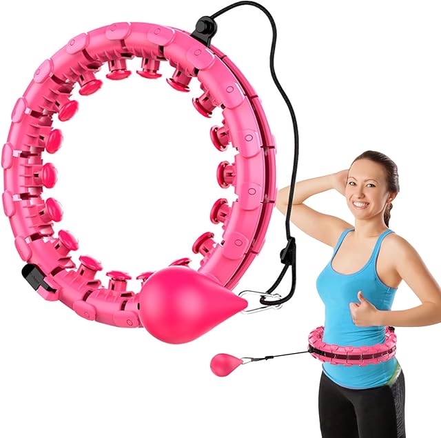 Smart Weighted Fitness Hoop Abdomen Exercise Equipment, 2 in 1 Abdomen Fitness and Massage No Fall Hula Ring with 24 Detachable Knots Adjustable Weight Auto-Spinning Ball for Adults and Kids
