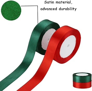 2 Pack Gift Ribbon, Christmas Ribbon, Gift Wrapping Ribbon,0.8 Inch Polyester Satin, Fabric Ribbon for Wrapping, Bow Making, Hair, Christmas Tree Decoration(75.5 Feet) (Red+Green)