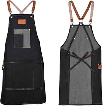 Grembiule Lungo In Denim Per Uomo E Donna - 3 Tasche, Regolabile, Per Cucina, Giardinaggio, Pittura - Foto 3