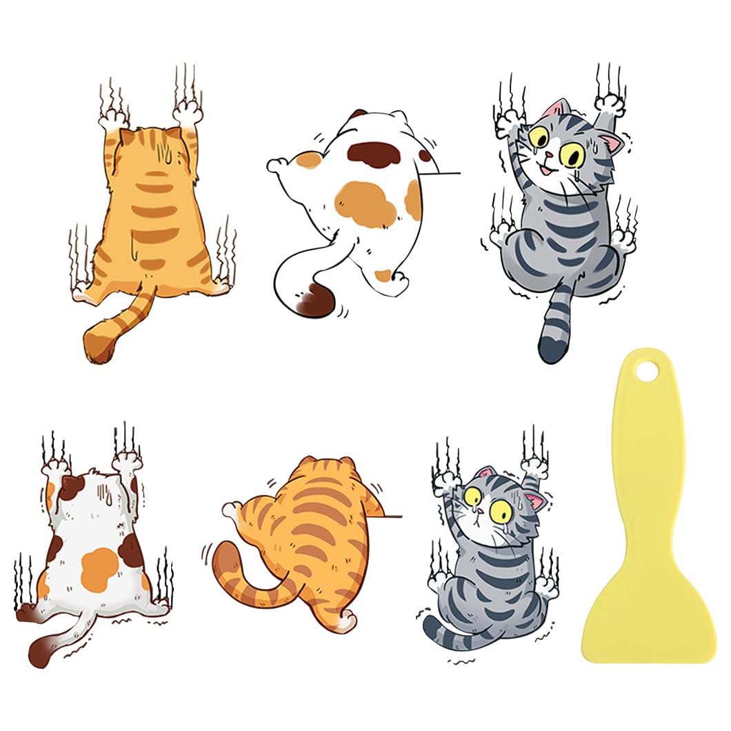 Rolin Roly 猫用ビニールステッカー ビニールキャット 6枚セット（Mサイズ）＋ステッカースキージ1個セット カーステッカー PET素材 日焼け防止 ウォータープルーフ 車用デカールウィンド ウステッカー 猫 面白ステッカー キズ隠し 凹み隠しに 車のバンパー トラック 窓 室内 冷蔵庫 ベッドルーム ウォールス ドアの装飾用 (マルチカラー)