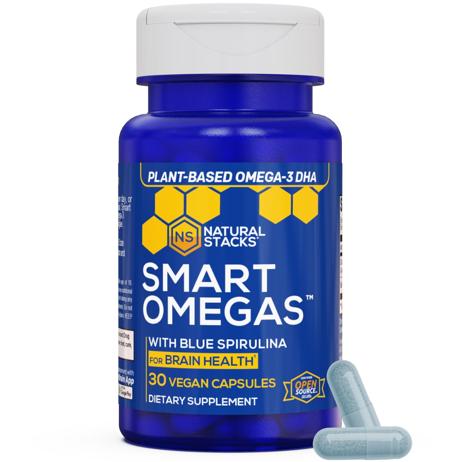 Smart Omega 3 Supplement with Blue Spirulina & Algae Oil DHA, 30 Capsules