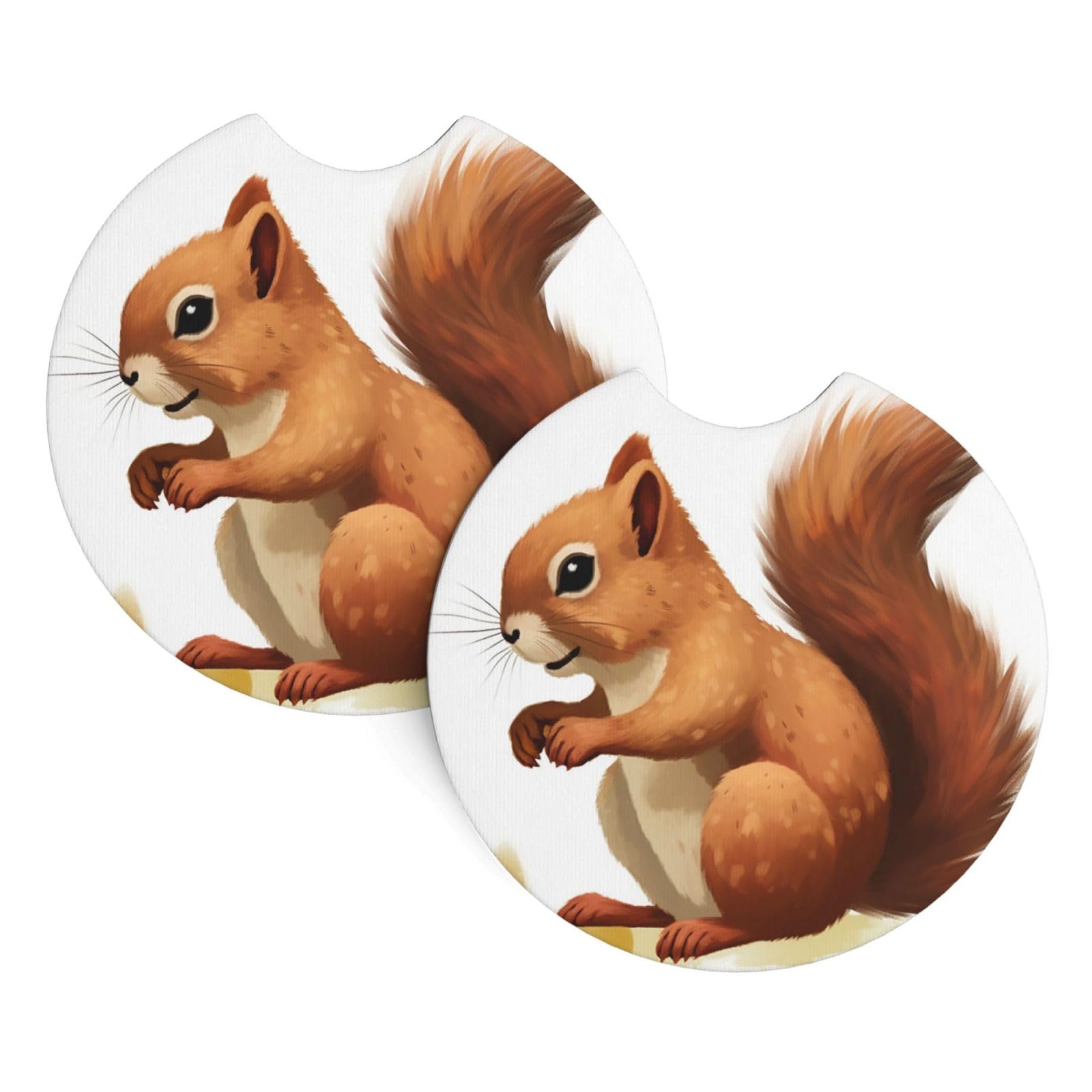 2 Pack Car Coaster for Cup Holders Lively Squirrel Car Cup Coaster 2.7" Neoprene Non-Slip Automotive Cup Mat Universal Auto Car Interior Accessories for Women Men Cup Pad