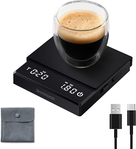 SHARDOR Mini báscula de café profesional con temporizador, 0.01 onzas, de alta precisión, para verter sobre la báscula, báscula de café digital