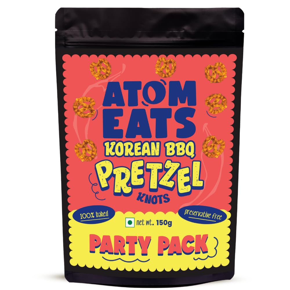 Atom Eats Korean BBQ Pretzels Party Pack (150g) | Best Spicy Snacks for Movies, Drinks & Social Hangouts | Gourmet Baked Snacks | Bold International Flavor | Imported Quality