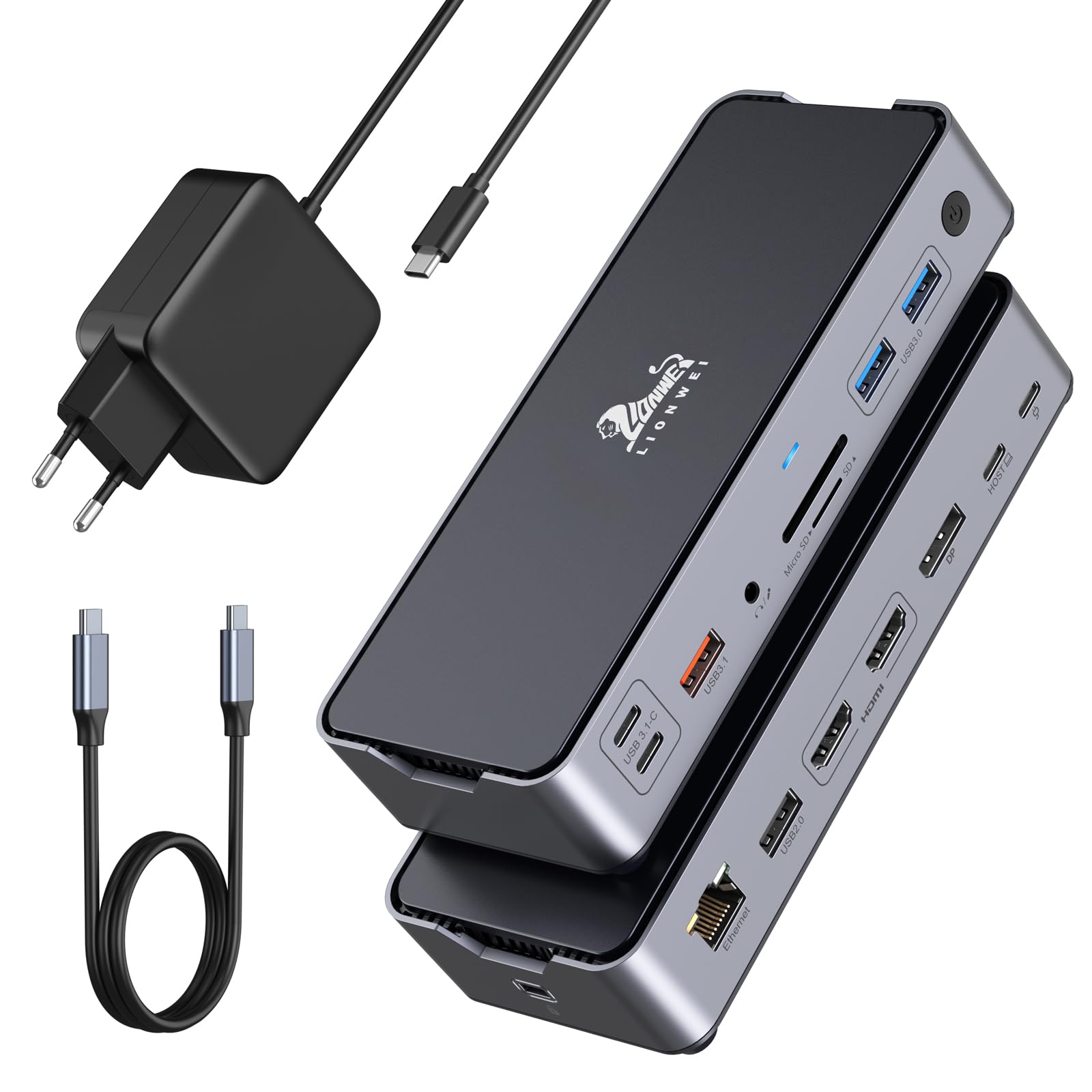 Stacja dokująca USB C Dual HDMI DP 8K mit Netzteil 65W Stacja dokująca Dual Monitor Dock Station 2 HDMI 4K DisplayPort Triple Display mit 1m Kable 10 Gbit/s USB 3.1 100 W PD RJ45 Audio