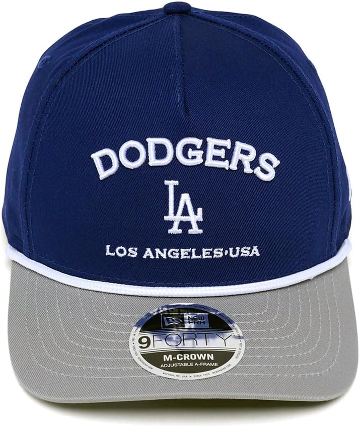 New Era LA Los Angeles Dodgers 9FORTY M-Crown Arch Snapback Cap, Adjustable Hat Blue Grey