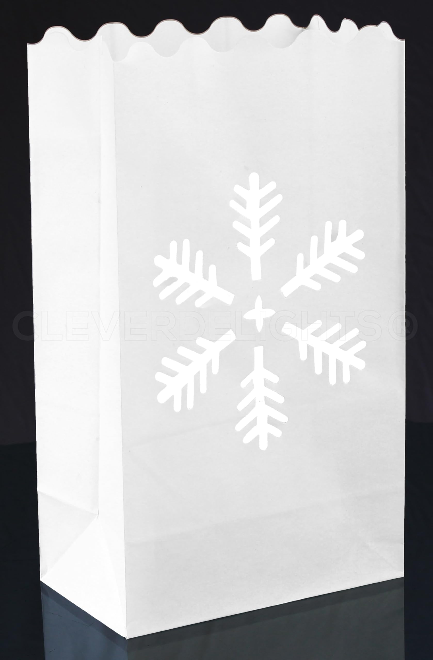 CleverDelights White Snowflake Luminary Bags - 20 Count - Christmas Holiday Luminaria