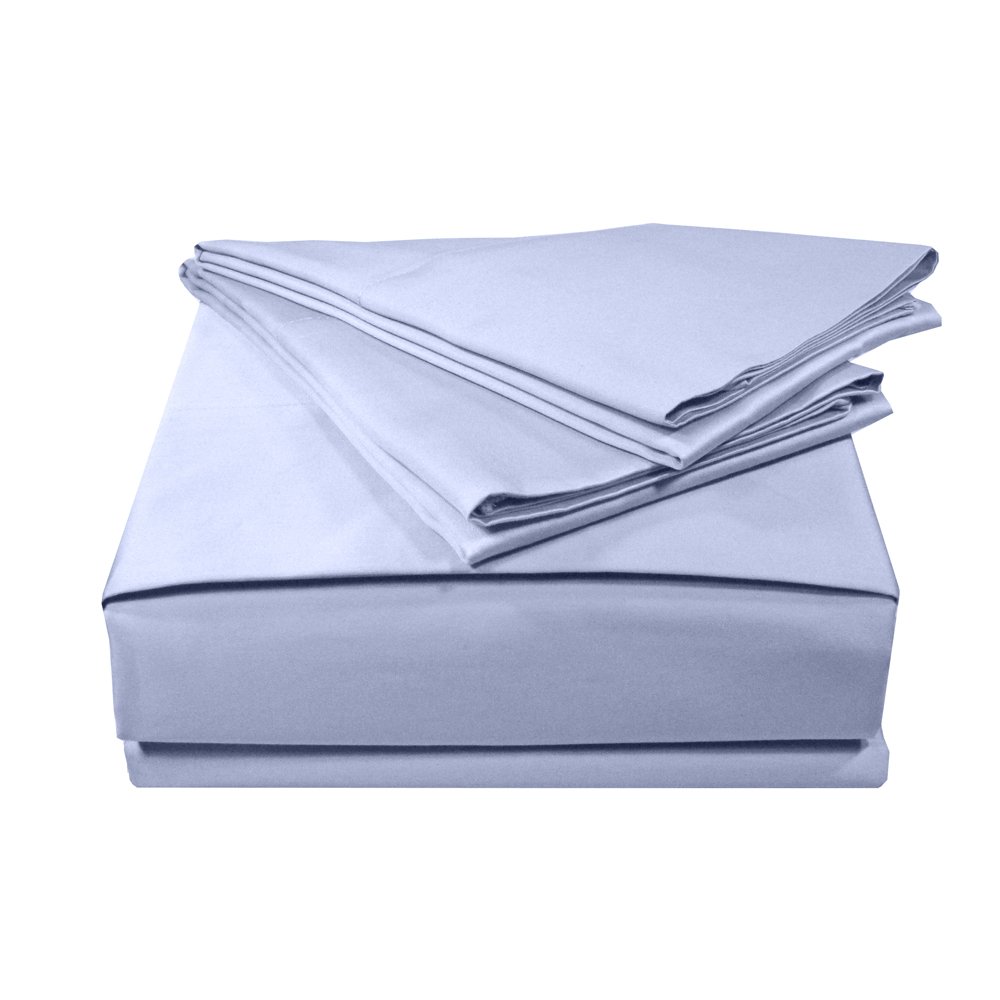 Veratex Solid Collection 300 Thread Count 100% Egyptian Cotton Sateen Bedroom Sheet Set With Embroidered Hem Design, California King Size, Blue