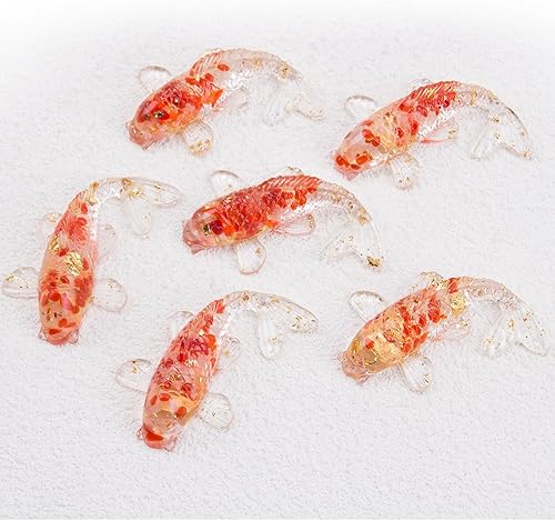 Miniatura 7 de 6 piezas hechas a mano en miniatura Koi Fish Red Crystal Decor Resina Soplado Fish Fgurines Feng Shui Lucky Goldfish Ornamento Estatua