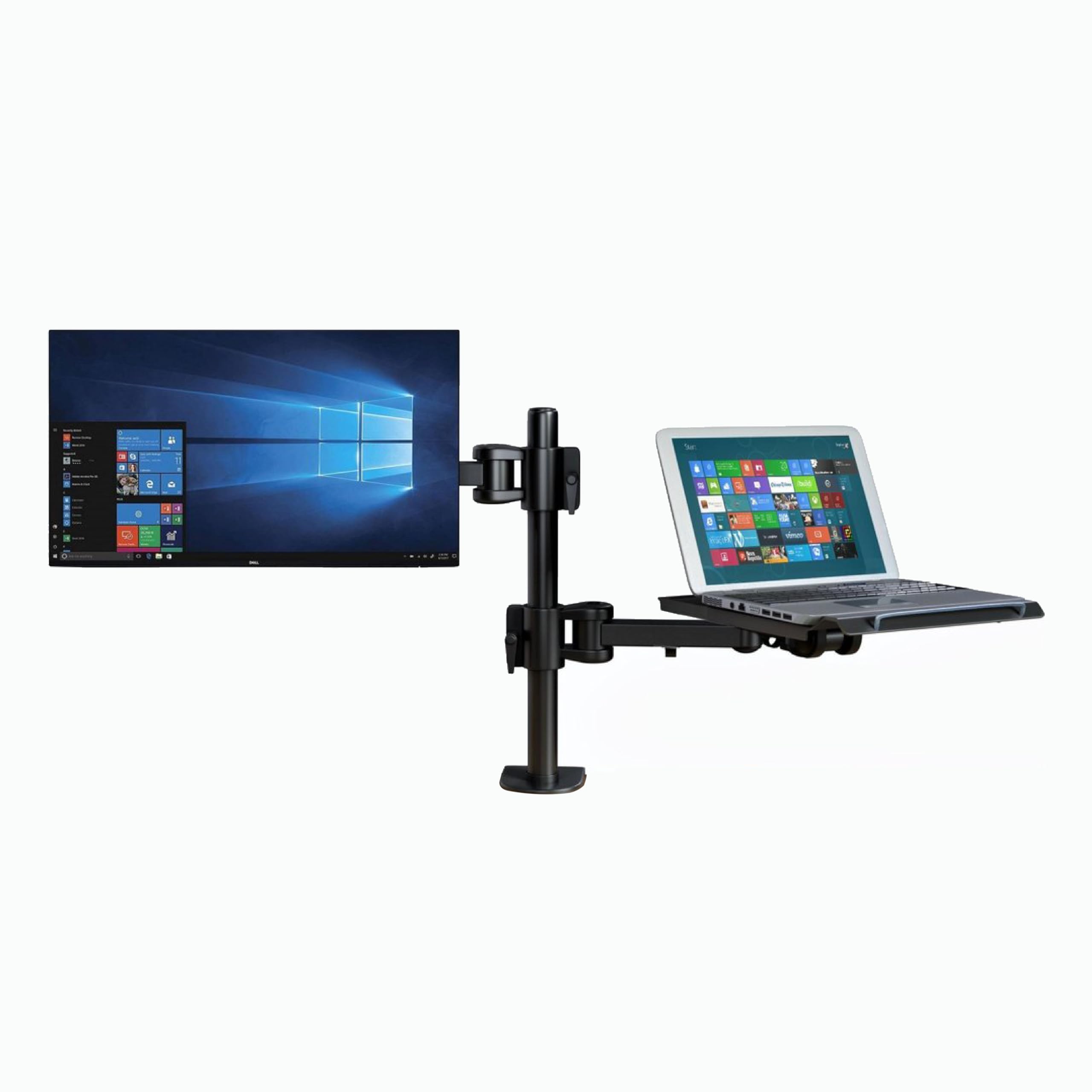 Monitor Mount and Laptop Tray, 2-in-1 LCD Monitor Desk Mount for 1 Laptop Notebook up to 17" & 1 Screen up to 27", Adjustable Monitor Arm, 360 Degree Swivel Rotation, Monitor & Laptop Stand