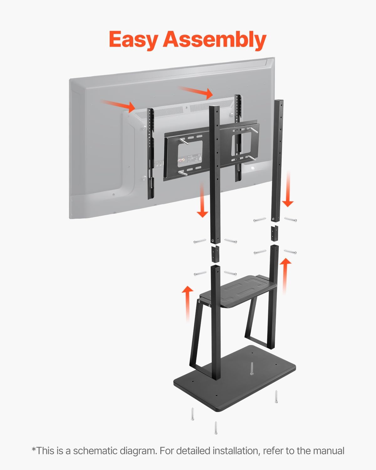 VEVOR Rolling TV Stand, Mobile TV Cart for 32-75 Inch Screens, Height Adjustable Portable Monitor Stand with Tray, Holds up to 150 lbs for Living Room, Bedroom, Office, Outdoor Max VESA 600 x 400 mm