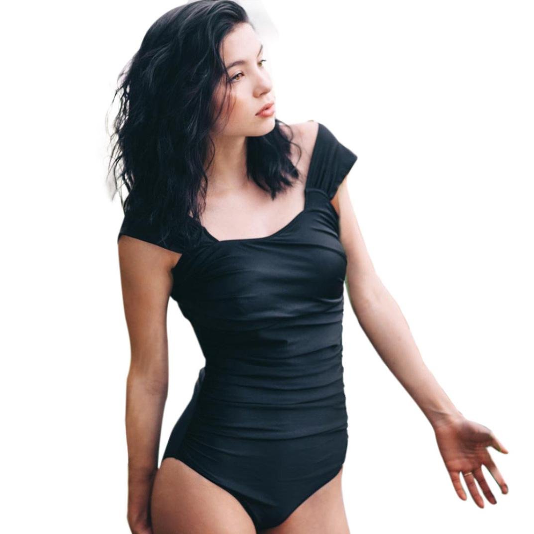 Women's Swimsuit Sexy Bardot Swimsuit High Leg One-piece Bikini Swimwear (4-6, Black)