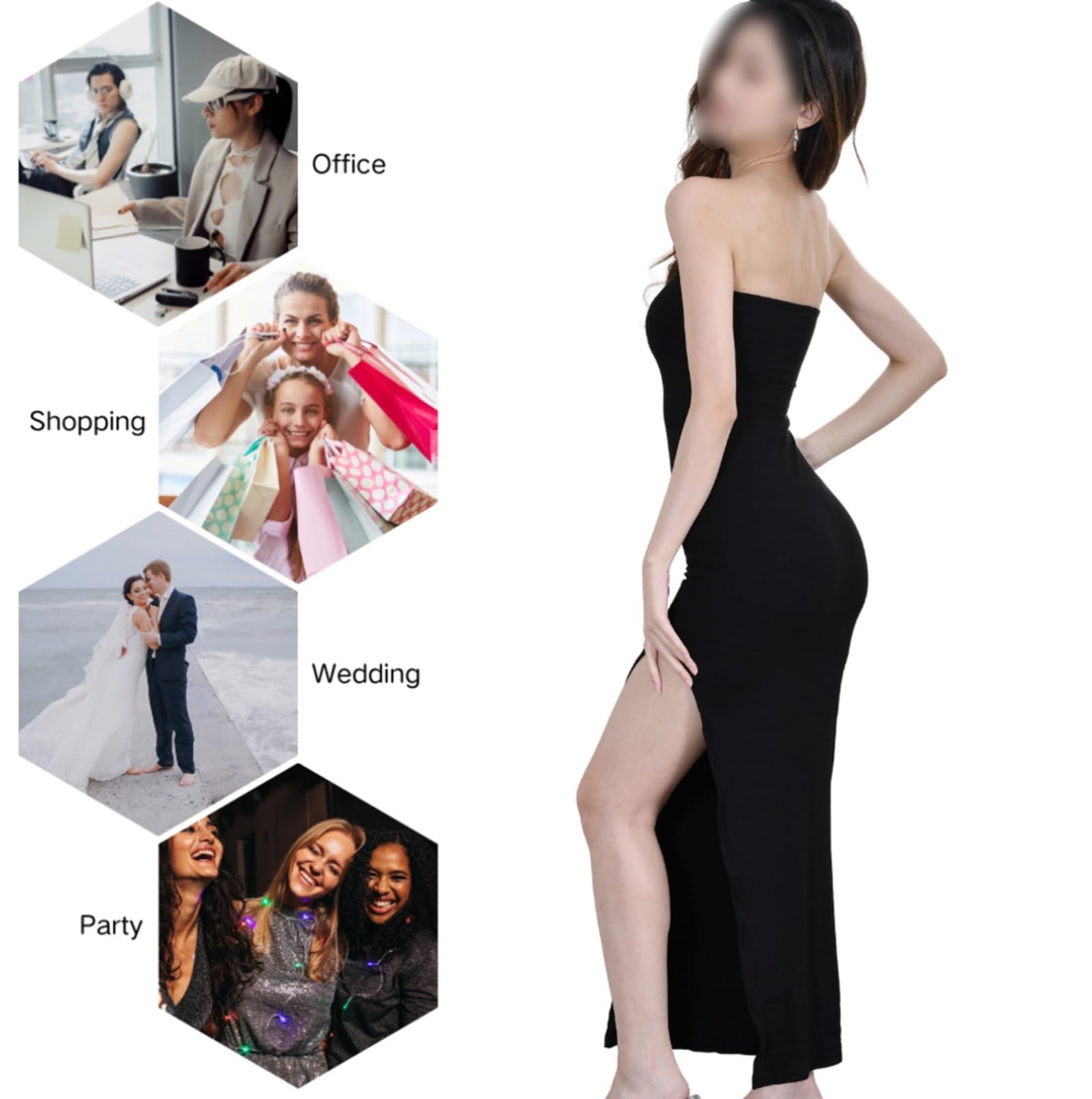 HLTYGWX Vestido Moldeador sin Tirantes para Mujer, Vestido de combinación Completa, Cuerpo Debajo de los Vestidos con Abertura Lateral
