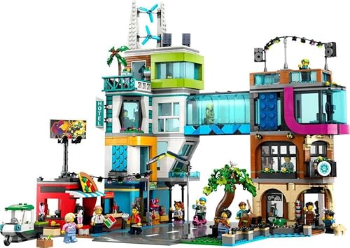 City Downtown, Modular Building Set, Casa Giocattolo con Stanze Combinabili, Negozio di Giocattoli, Barbiere, Studio Blogging, Hotel, Discoteca sul Tetto e 14 Minifigure 60380 - Lego - Immagine 3