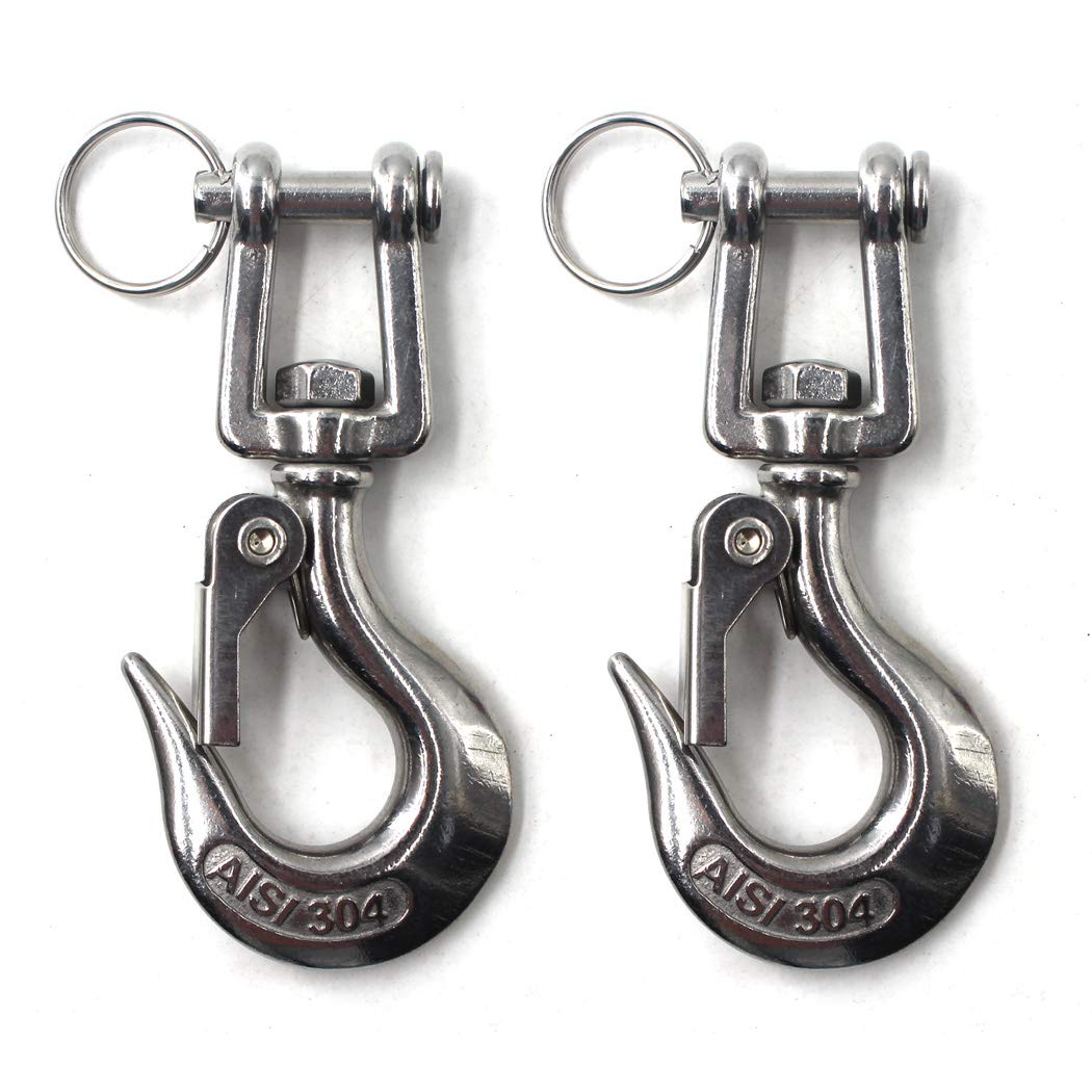 Flomore 304 Stainless Steel Lifting Hook with Latch Heavy Duty Lifting Safety Hook Rotatable HookWLL 350 KG (Pack of 2)