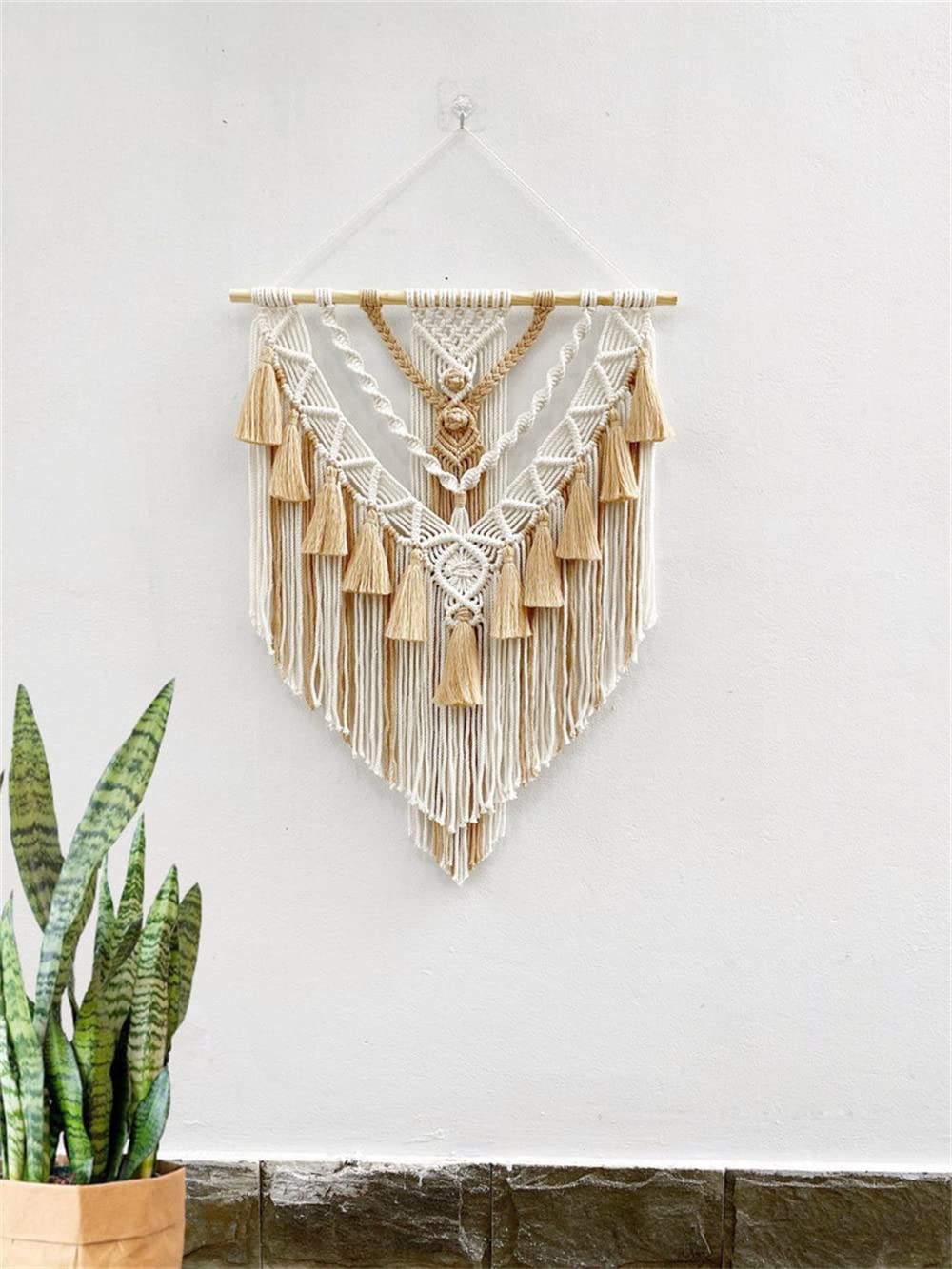 BMIDRUT Tapiz de macramé tejido hecho a mano con borlas, adorno para dormitorio, sala de estar, apartamento, 45 x 75 cm