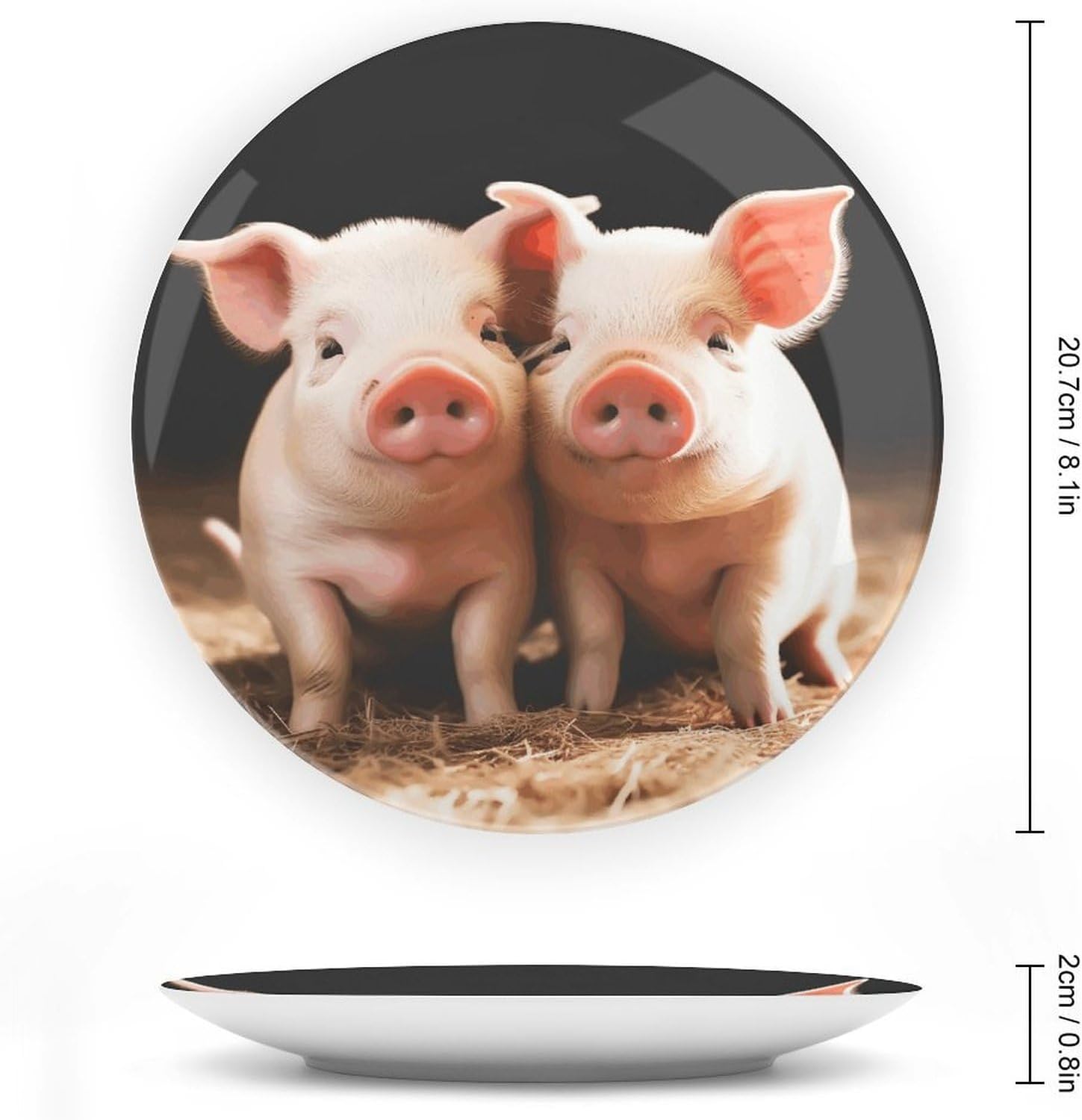 Cute Pigs Bone China Decorative Plate with Display Stand, Ceramic Ornaments Plate for Wall Hanging, Personalized Porcelain Plates for Office, Living Room 8inch