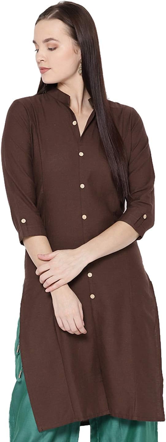 Vastraa FusionWomen's Cotton Solid Kurti (Coffee Brown)