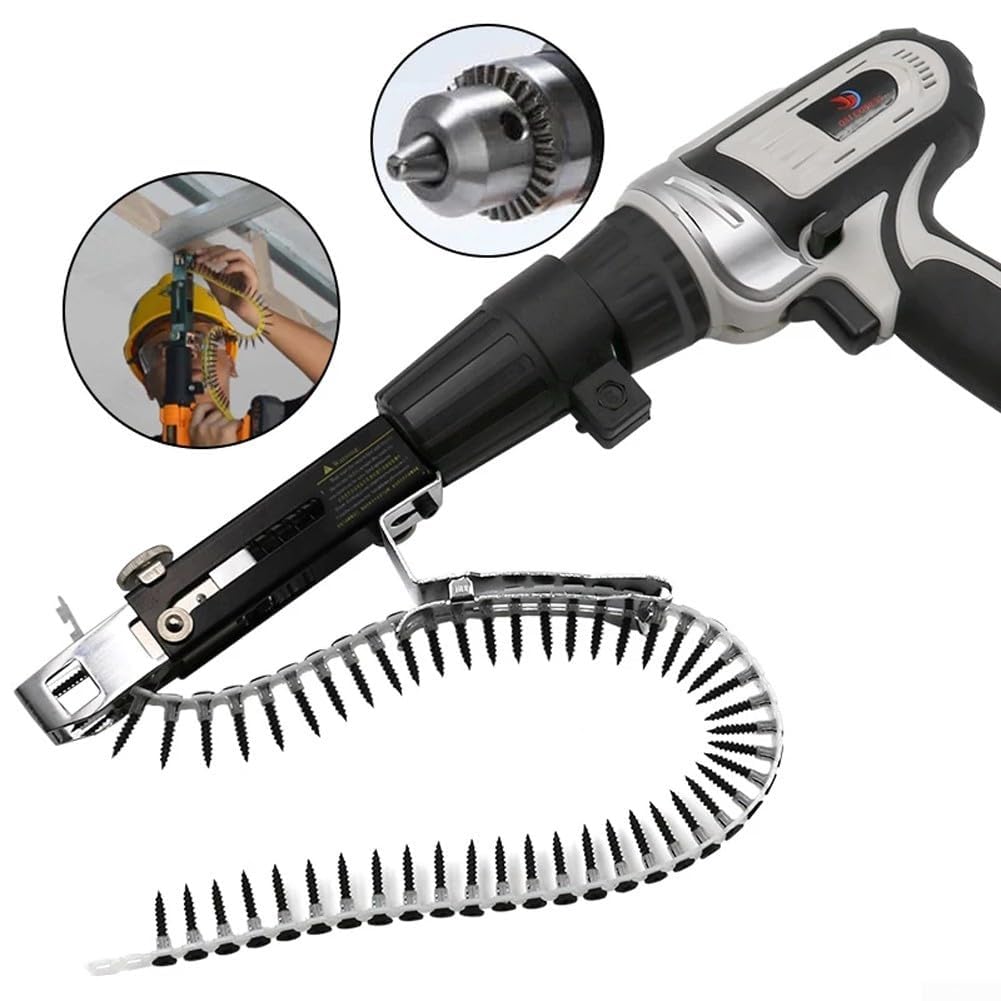 Adattatore Automatico per Viti a Catena e Chiodi per Trapano Elettrico, Utensile per Lavorazione del Legno con 50 Chiodi, profondità Regolabile, in Plastica e Acciaio Inox (Cacciavite a Croce)