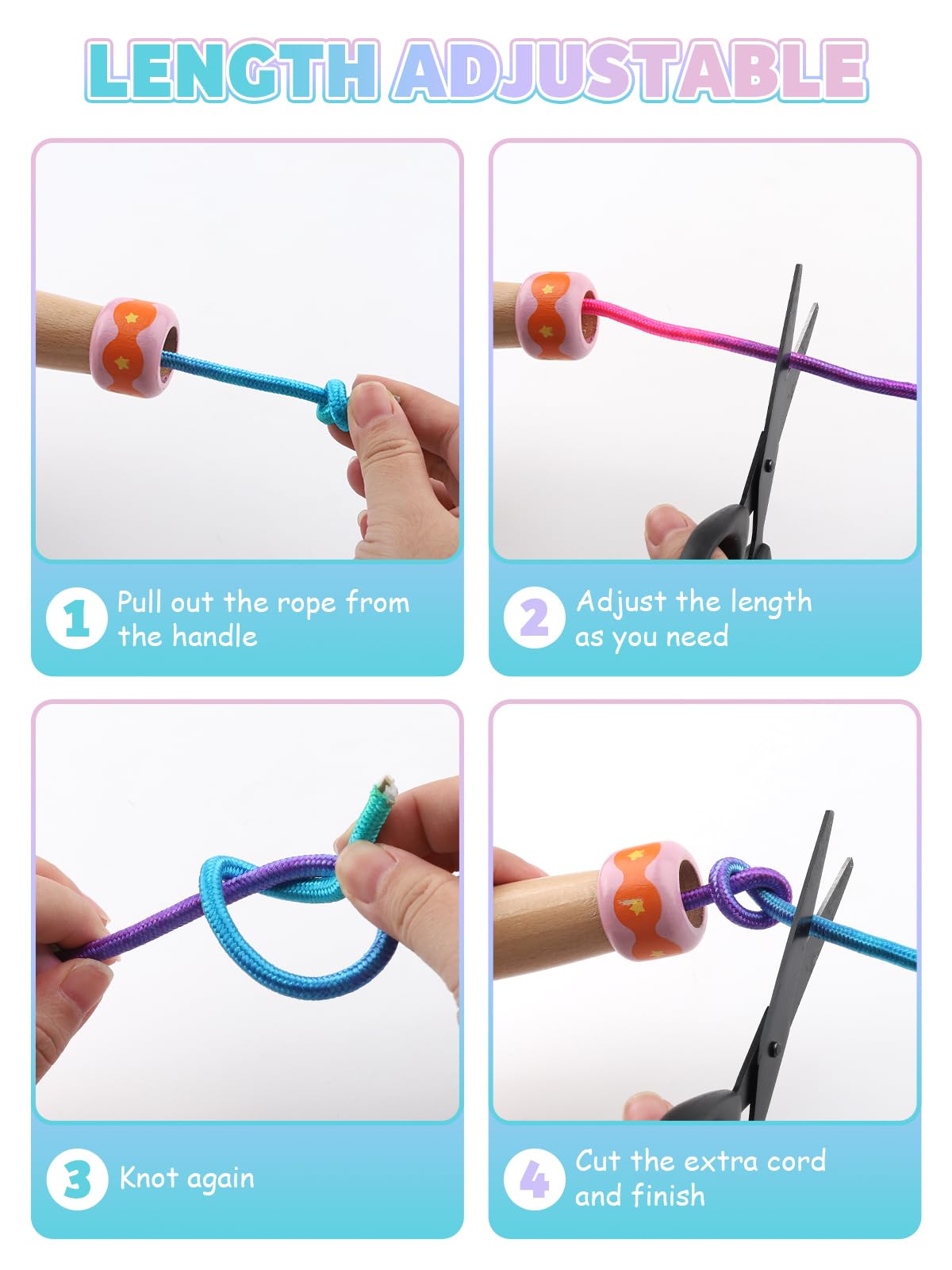 Lorvain - Cuerda de saltar ajustable para niños, cuerdas de saltar para niños con mango de madera para niñas y niños, cuerdas de saltar pesadas para fitness, entrenamiento, ejercicio, actividades