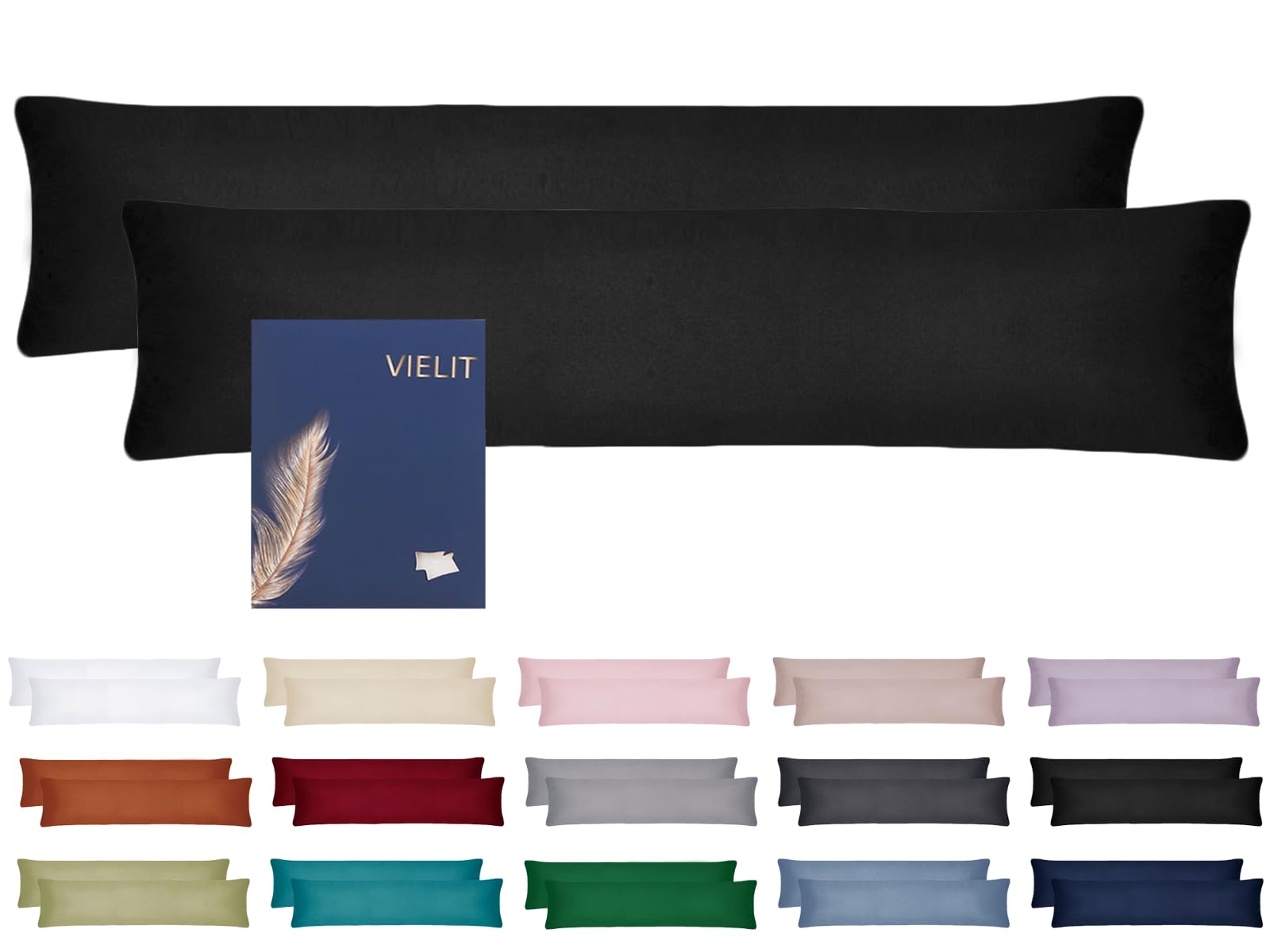 Vielit Side Sleeper Pillowcase Cover 40 x 145, 2-Piece Set, Pillowcase 40x145, Side Sleeper Pillowcase, Soft Pillowcases, Pillow Cover, Eco Certificate, Black
