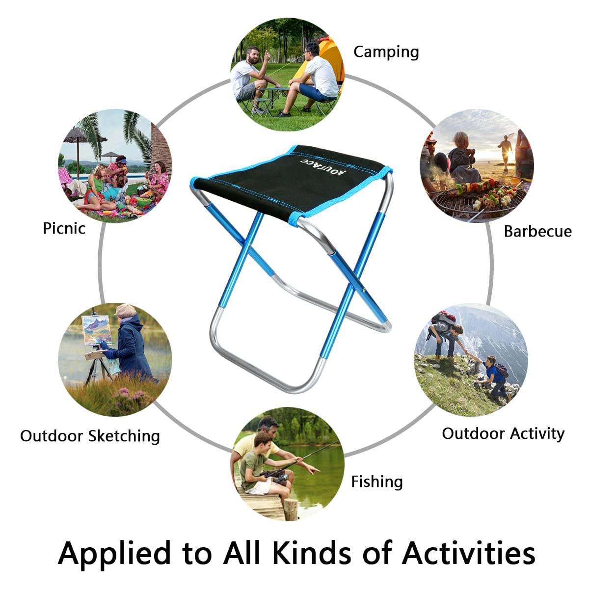 Tabouret pliable avec sac de transport, support en alliage d'aluminium, léger et portable pour camping, pêche, randonnée, voyage, barbecue (bleu, taille L - 30 x 27,9 x 29 cm)