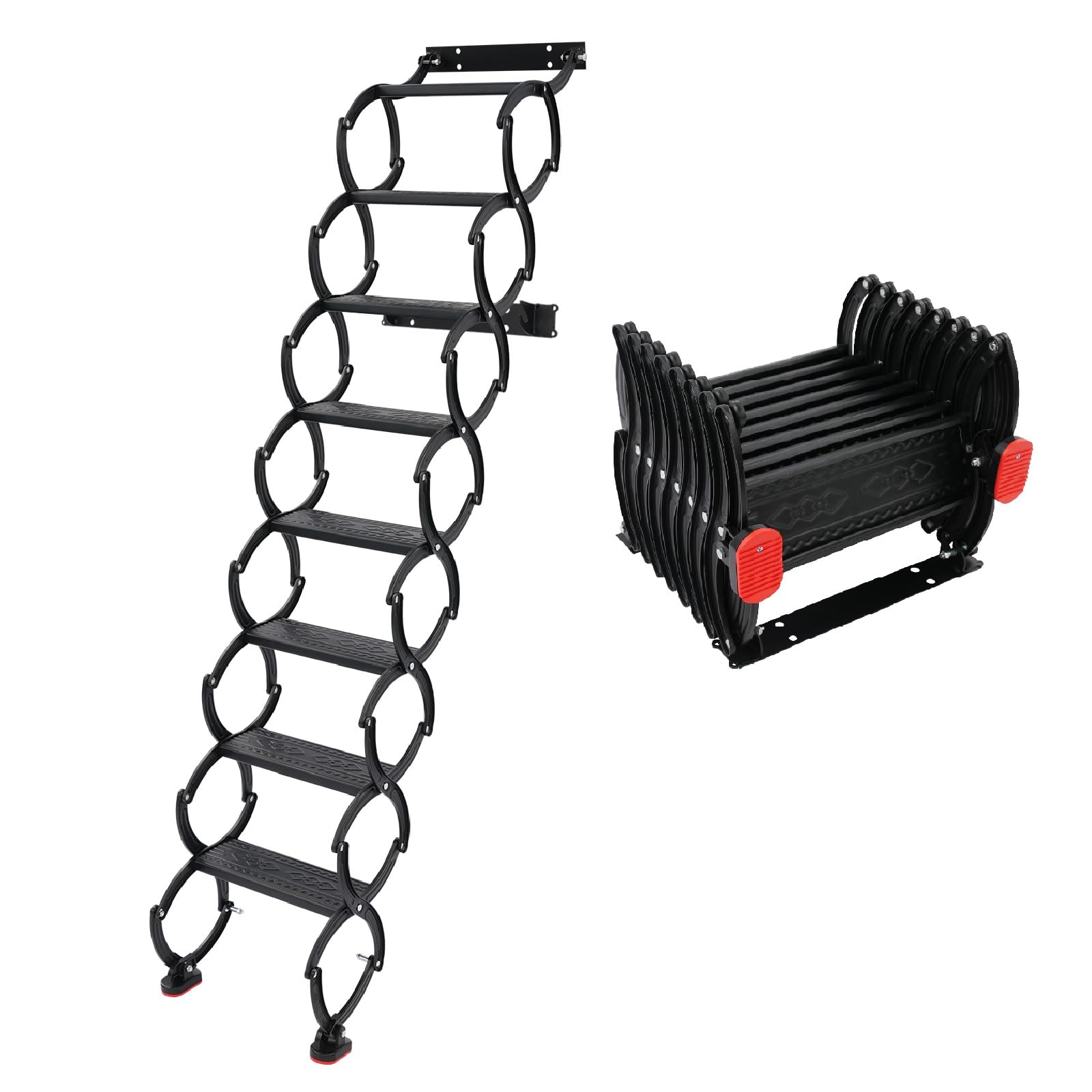 Escalera plegable montada en la pared, escalera desplegable para ático, escaleras de acordeón para desván de 8 peldaños, capacidad de carga por escalón de 200 kg, de suelo a techo 220 cm, para