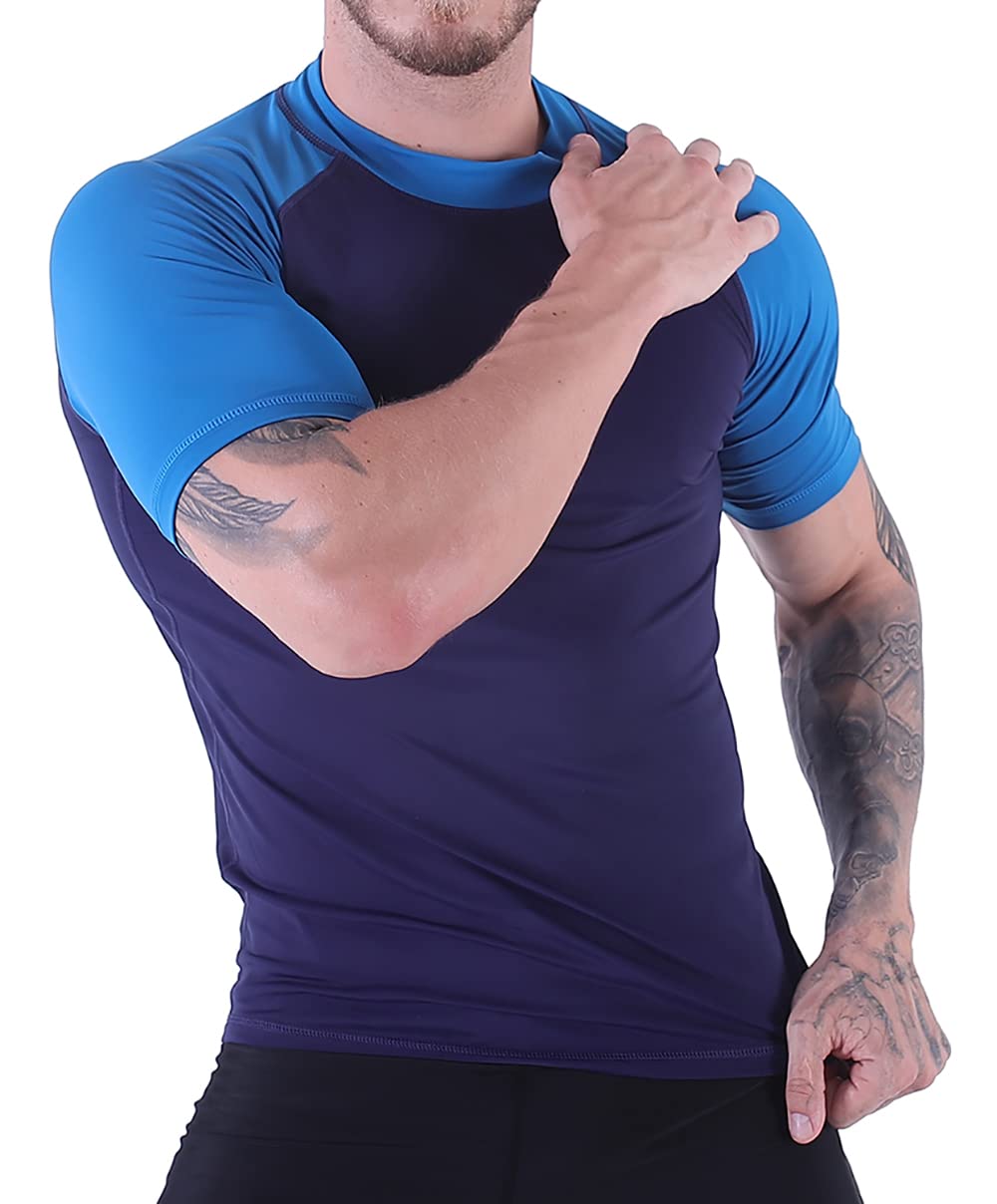 Rash Vest da Uomo Rash Guard Manica Corta Snorkeling Nuoto Surf Top Muta da Sub Protezione UV T-Shirt da Spiaggia