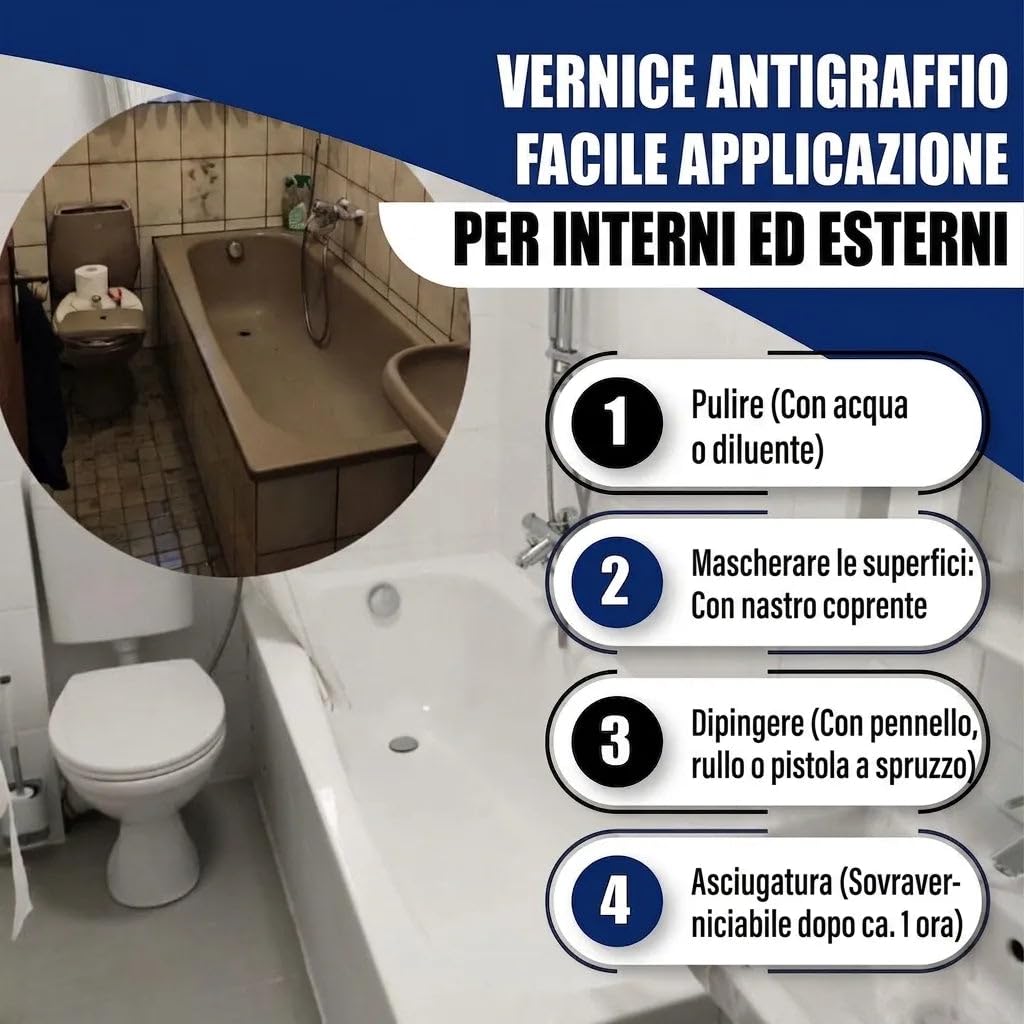 Hamburger Lack-Profi smalto per vasca da bagno lucido bianco RAL 9010 – Rivestimento per vasca da bagno – Smalto colorato (1 L)