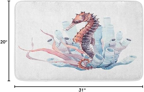 Miniatura 2 de KXO Alfombra de baño con diseño de peces azules, acuarela, caballito de mar, coral, acogedora, decoración de baño, alfombra de baño con respaldo