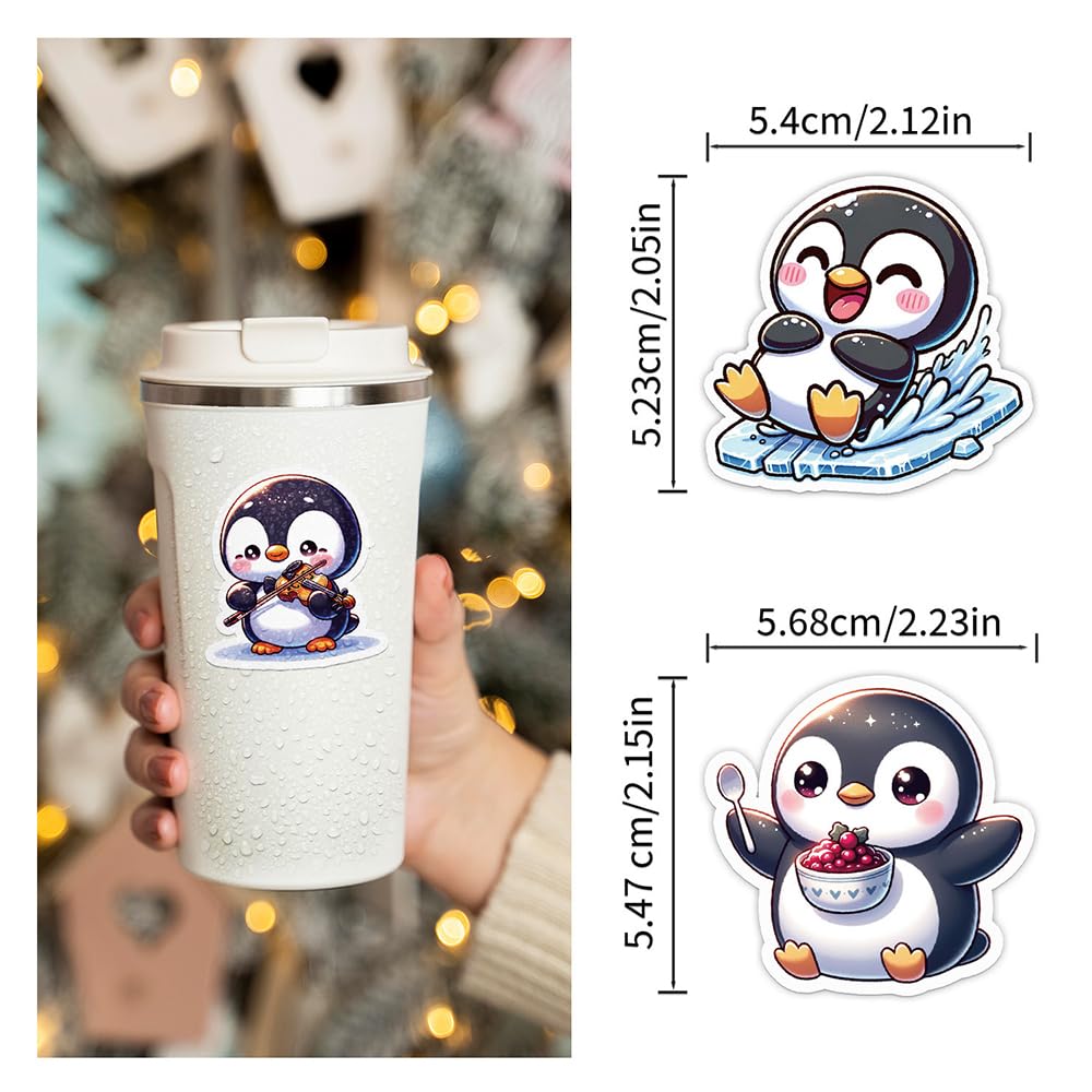 Cute Penguin Vinyl Stickers, 50 PCS Waterproof Cartoon Animal Decals for Laptops Scrapbooking, Journals, Notebooks - Image 3