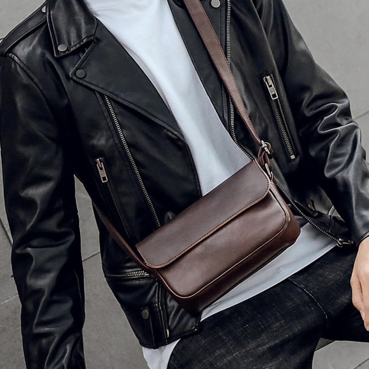 Pu Messenger Bag with Large Capacity for Men Lightweight Crossbody Shoulder Bag Retro Simple Style for Office and Work Use