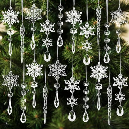 Christmas Ornaments Pre-Assembled Snowflake Icicle Crystal Ornaments 18Pcs