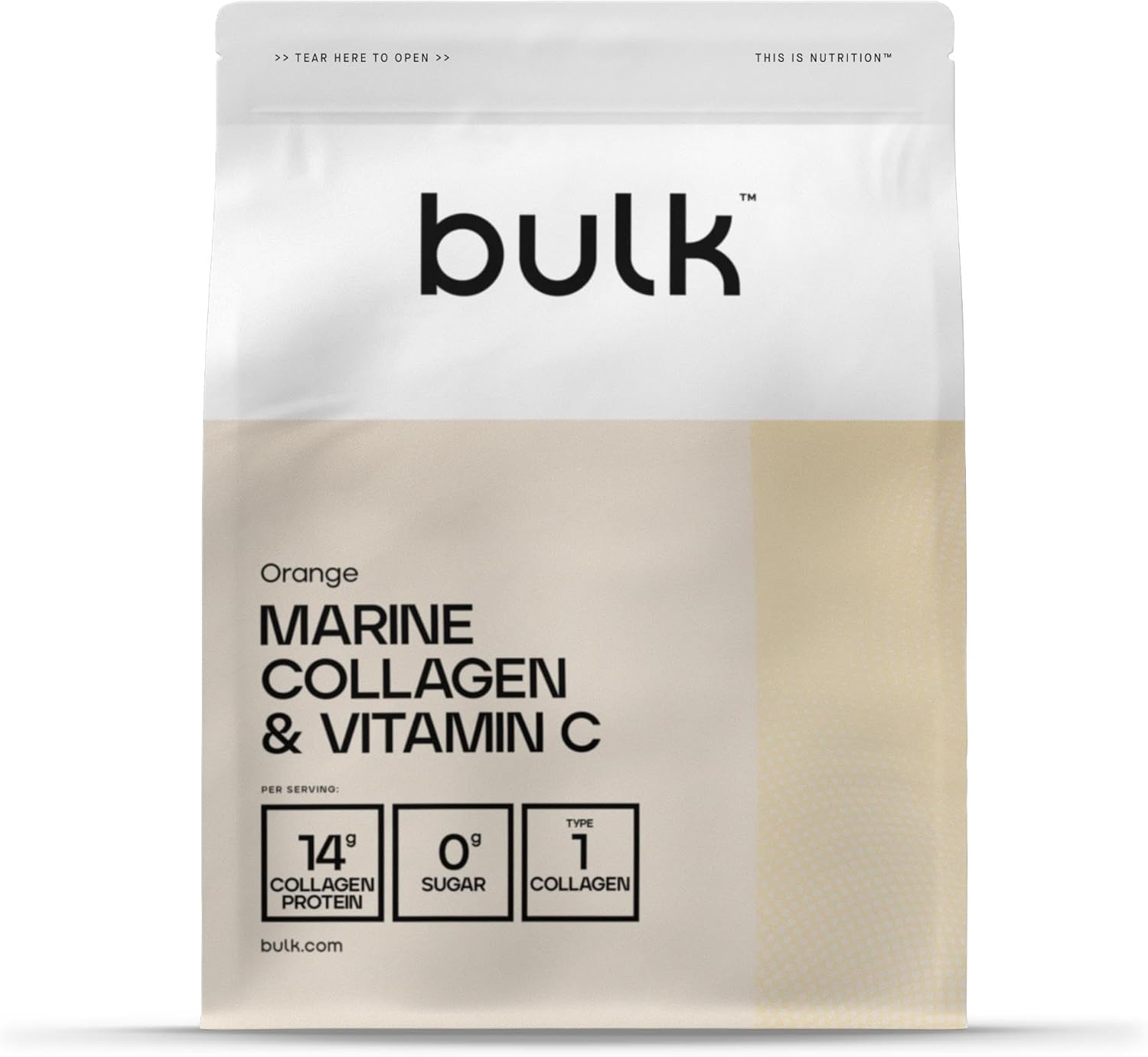Bulk Marine Collagen and Vitamin C Powder, 14000 mg Per Serving, Type 1, Orange, 250 g, 16 Servings, Packaging May Vary