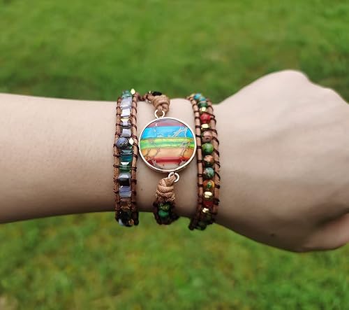 Miniatura 3 de ZOSOJONA Pulsera envolvente para mujer, estilo bohemio, con cuentas de piedra de cristal de jaspe natural