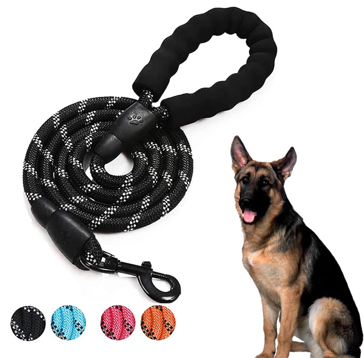 Tycom Dog Strong Walking Leash with Comfortable Padded Handle and Highly Reflective Threads Dog Leashes for Medium and Large Dogs (Black)
