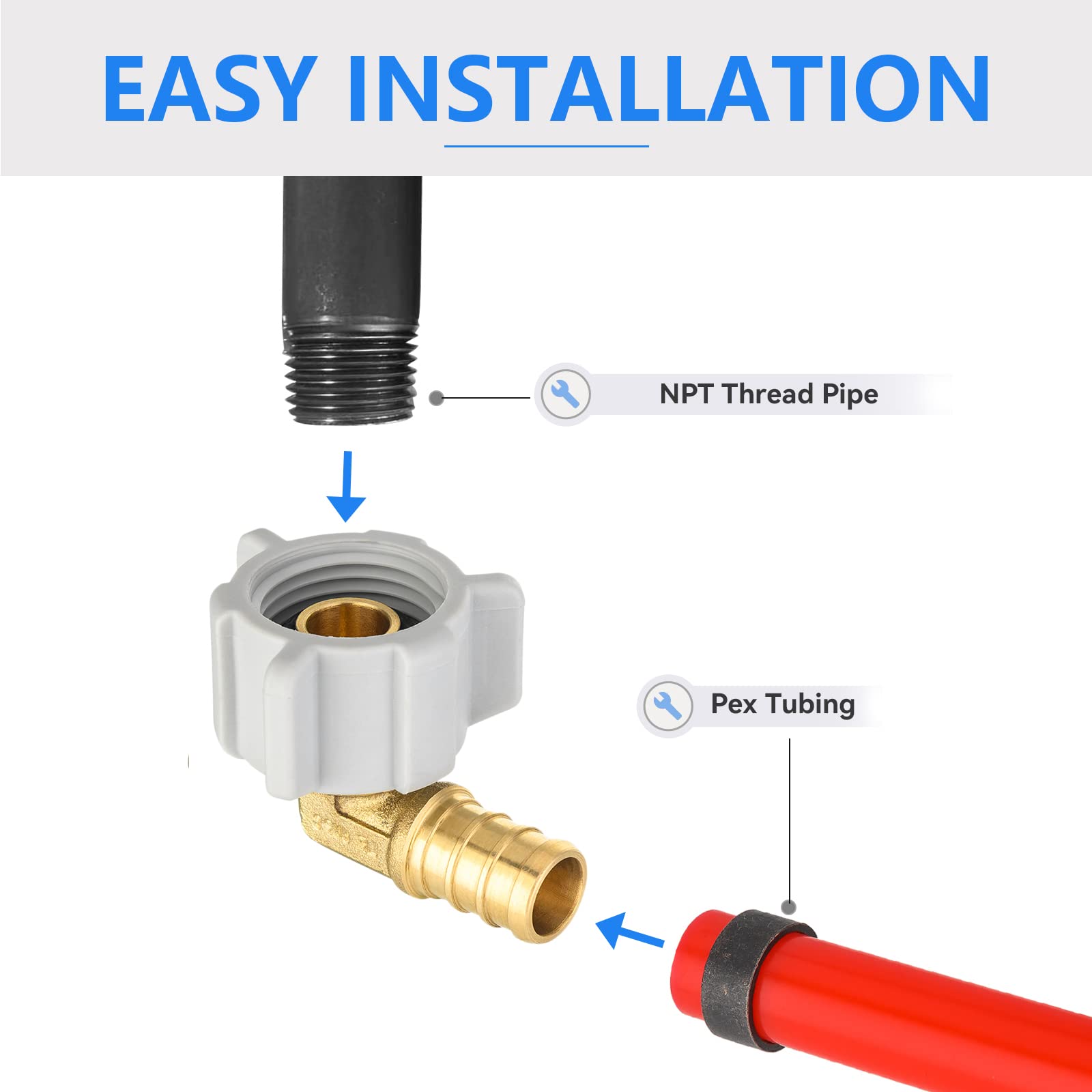 Paquete de 25 Accesorios PEX, Codo Giratorio roscado Hembra NPT de 3/4" x 3/4", Accesorio de engaste de plomería de latón PEX F1807