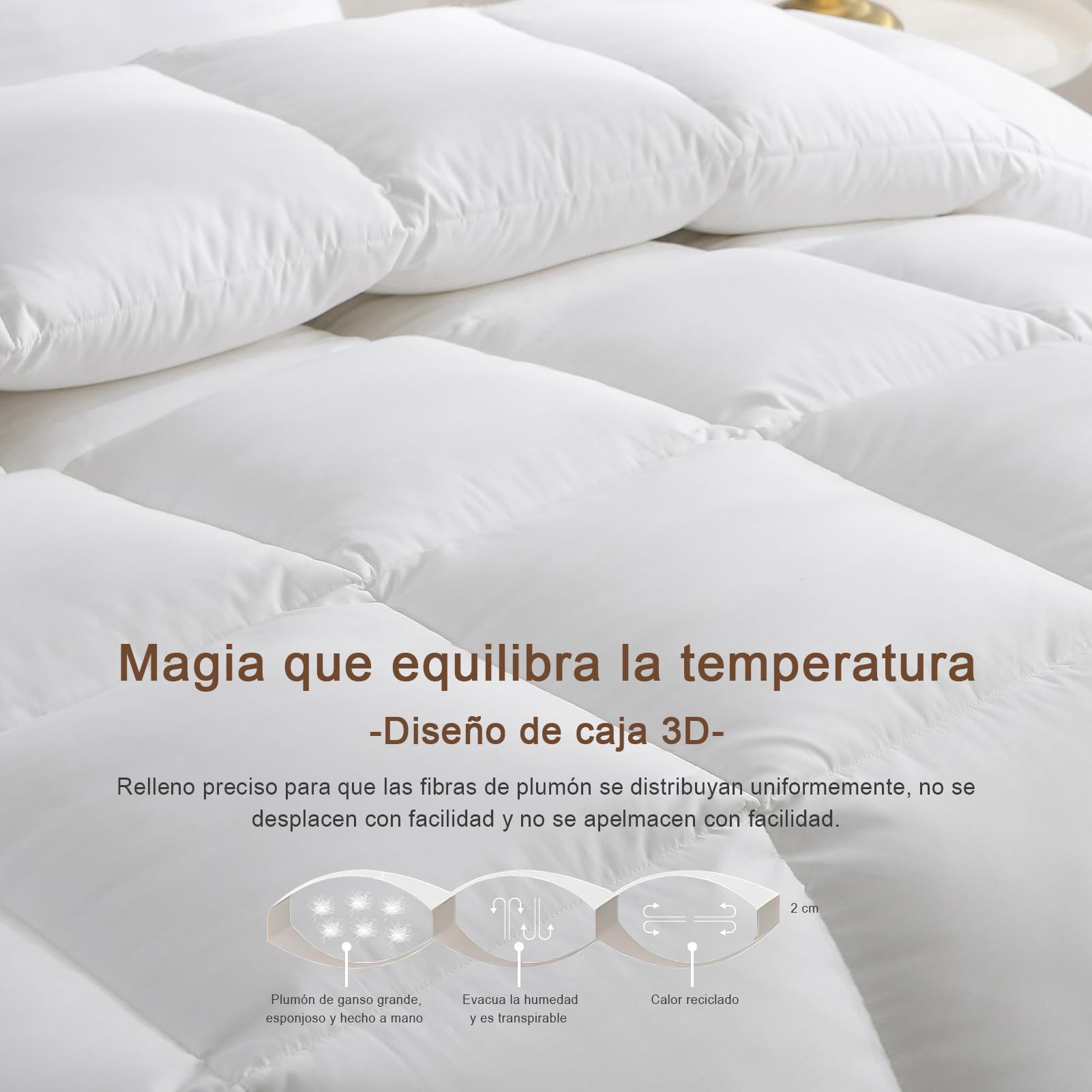 Edredón de Plumón Cama 150/135, 90% Plumon de Ganso y 10% Plumas, Algodón Egipcio Ultra Silencioso, 4 Estaciones Extra Cálido Edredon, Relleno Nordico Pluma 220x240, Down Feather Duvet 240x220