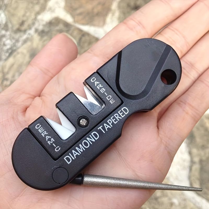 1PC Portable 4-in-1 Knife Sharpener for Outdoor Camping and Hiking - Compact Multi-Functional Tool Black