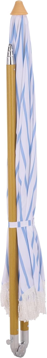 SAFAVIEH Outdoor - Bella 6.5 FT Beach Umbrella - Canopy with White Fringe Trim, Tilt Function, Aluminum Pole, Weather Resistant for Beach, Patio, Garden (PAT8504)