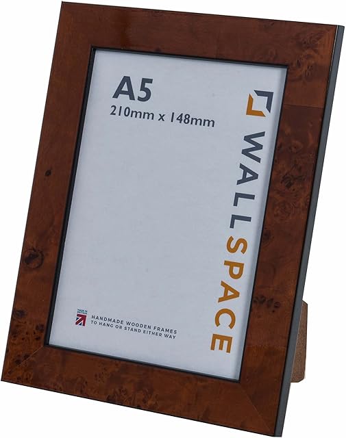 Wall Space A5 Walnut Frame | Mahogany Colour A5 Photo Frame | Gloss Walnut A5 Photo Frame | A5 Dark Wood Photo Frames with REAL GLASS | Brown Wood A5 Photo Frame